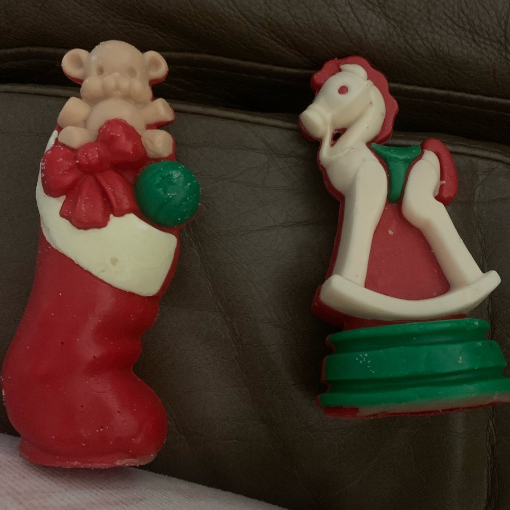 Vintage Wizard Christmas wax figures stocking, toys and rocking horse vibrant